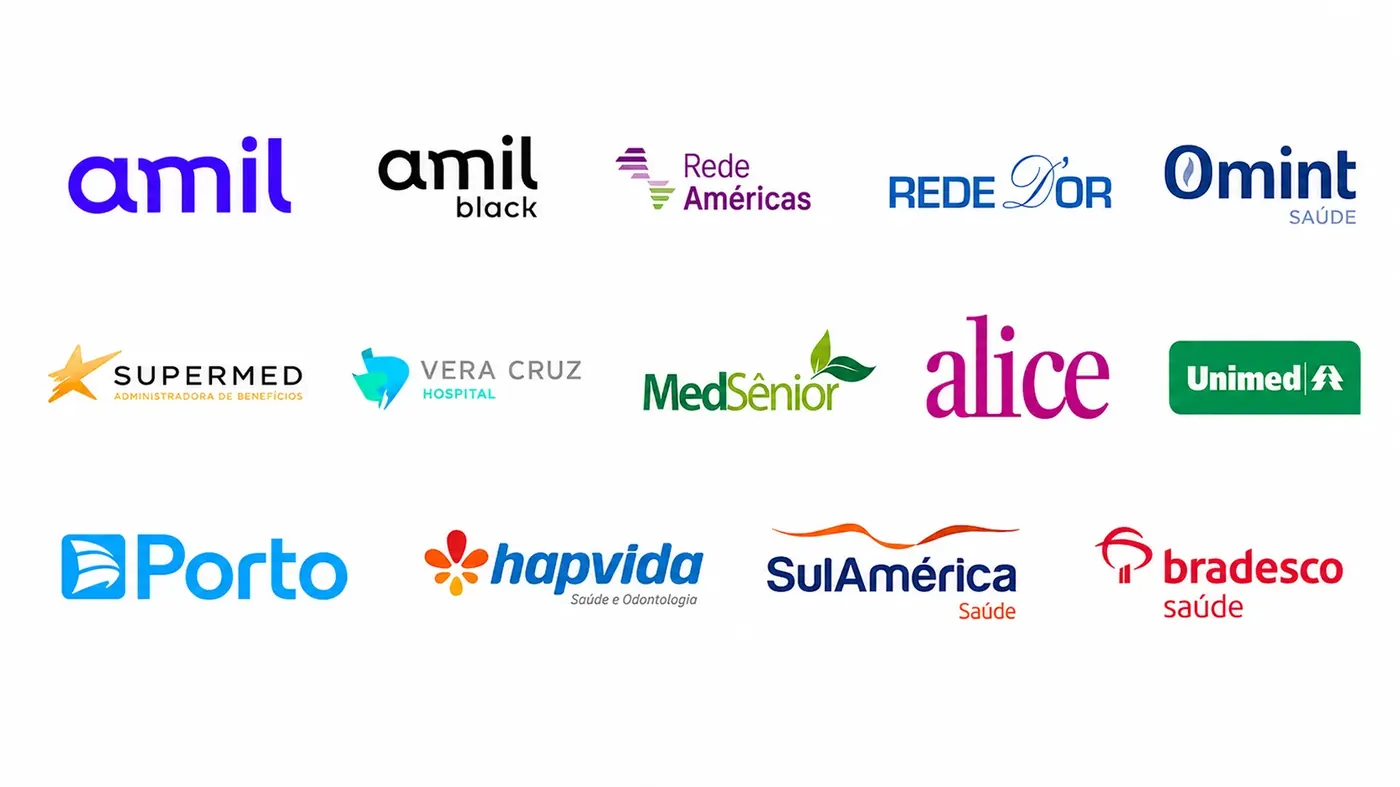 Operadoras de saúde parceiras: Amil, Amil Black, Rede Américas, Rede D'Or, Omint, SuperMed, Vera Cruz, MedSênior, Alice, Unimed, Porto, Hapvida, SulAmérica, Bradesco Saúde